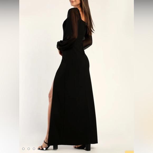 Lulu’s Oh The Drama Black Balloon Sleeve V-Neck Maxi Dress in Black Size Small - Picture 6 of 14